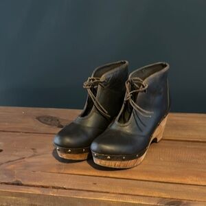 Brown Leather Ankle Boots with Wooden Heel